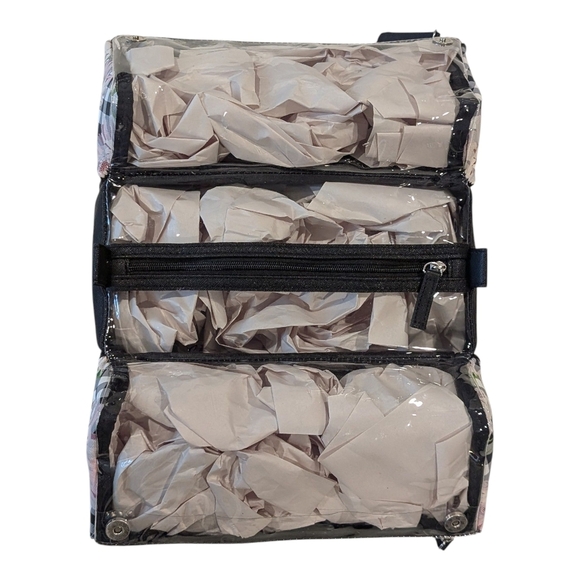 Tahari Black and Gray Checkered Floral Cosmetic Bag - Picture 6 of 6